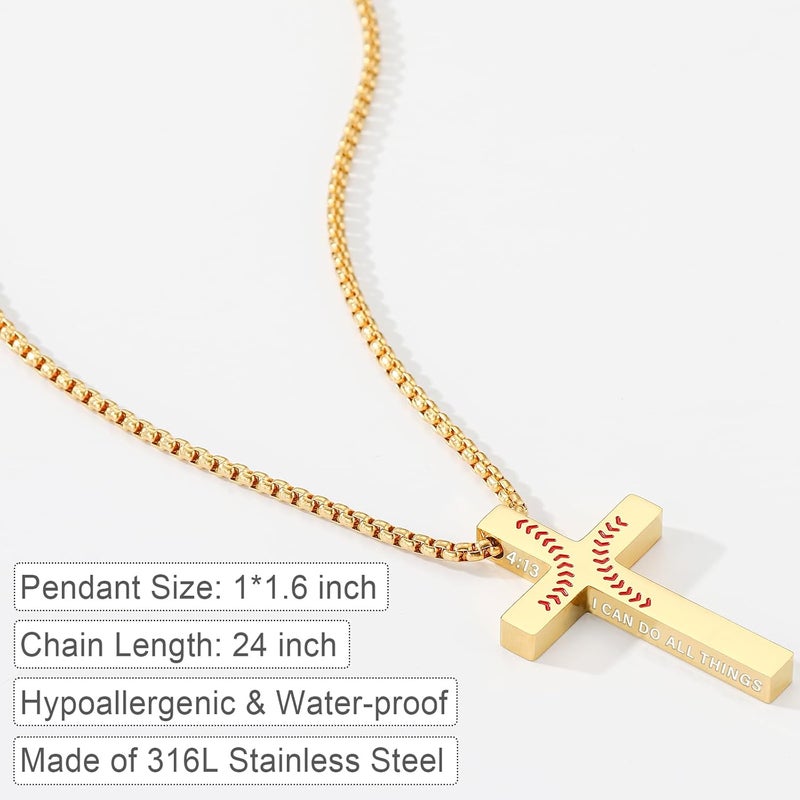 VULETO Baseball Bible Verse Cross Necklace for Boys Men, Stainless Steel Cross Pendant Baseball Valentines Christian Religious Jewelry Christmas Gifts for Teen Boys Kids Teens - Image 3
